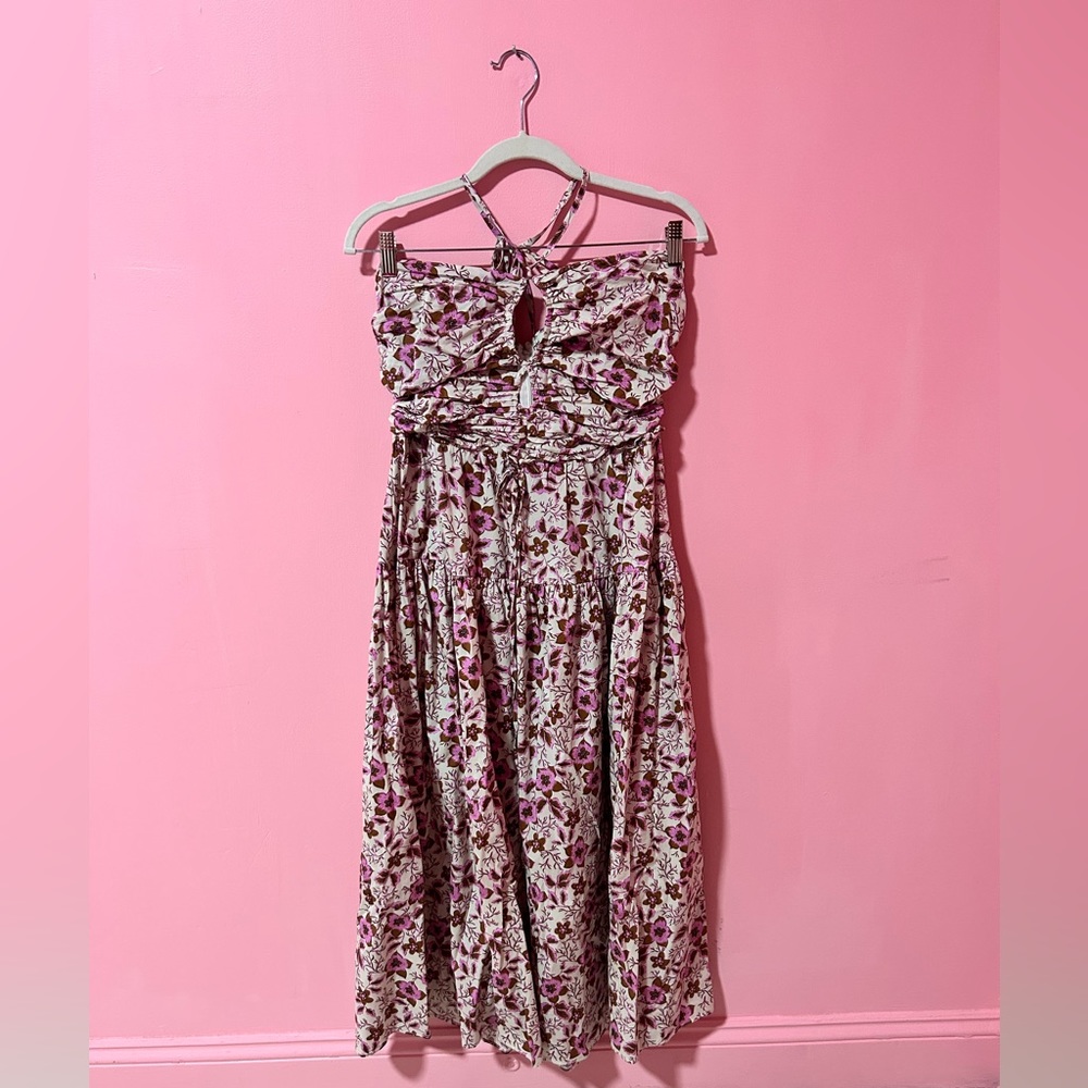 Jason Wu pink floral pleated halter neck strapless midi dress